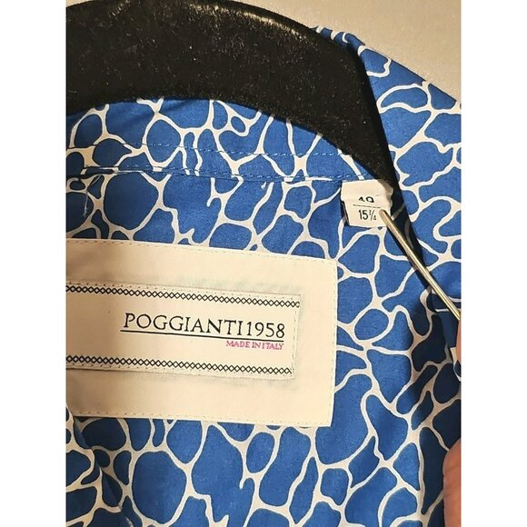 Poggianti 1958 Button Up Long Sleeves Shirt Men's 40 15 3/4 Abstract Blue White - Picture 4 of 10